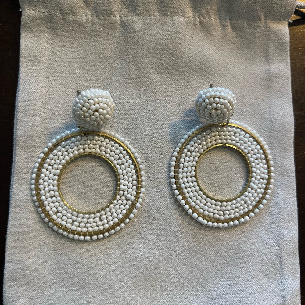 Elegant White and Gold Beaded Earrings